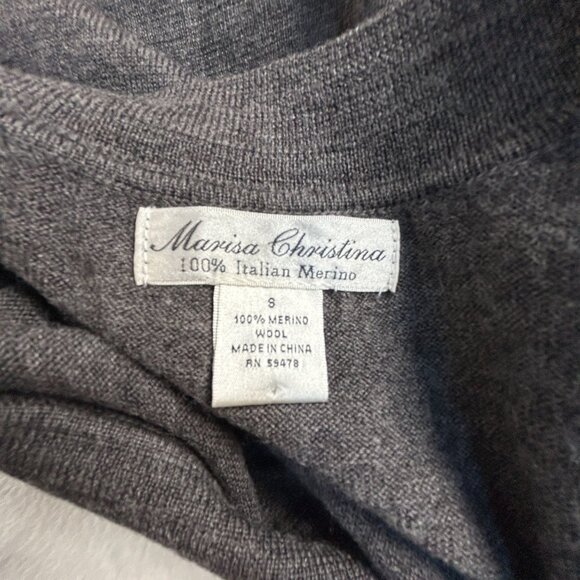 Marisa Christina Womens Gray Italian Merino Wool V-Neck Sweater Size 8 Pullover - Picture 3 of 7